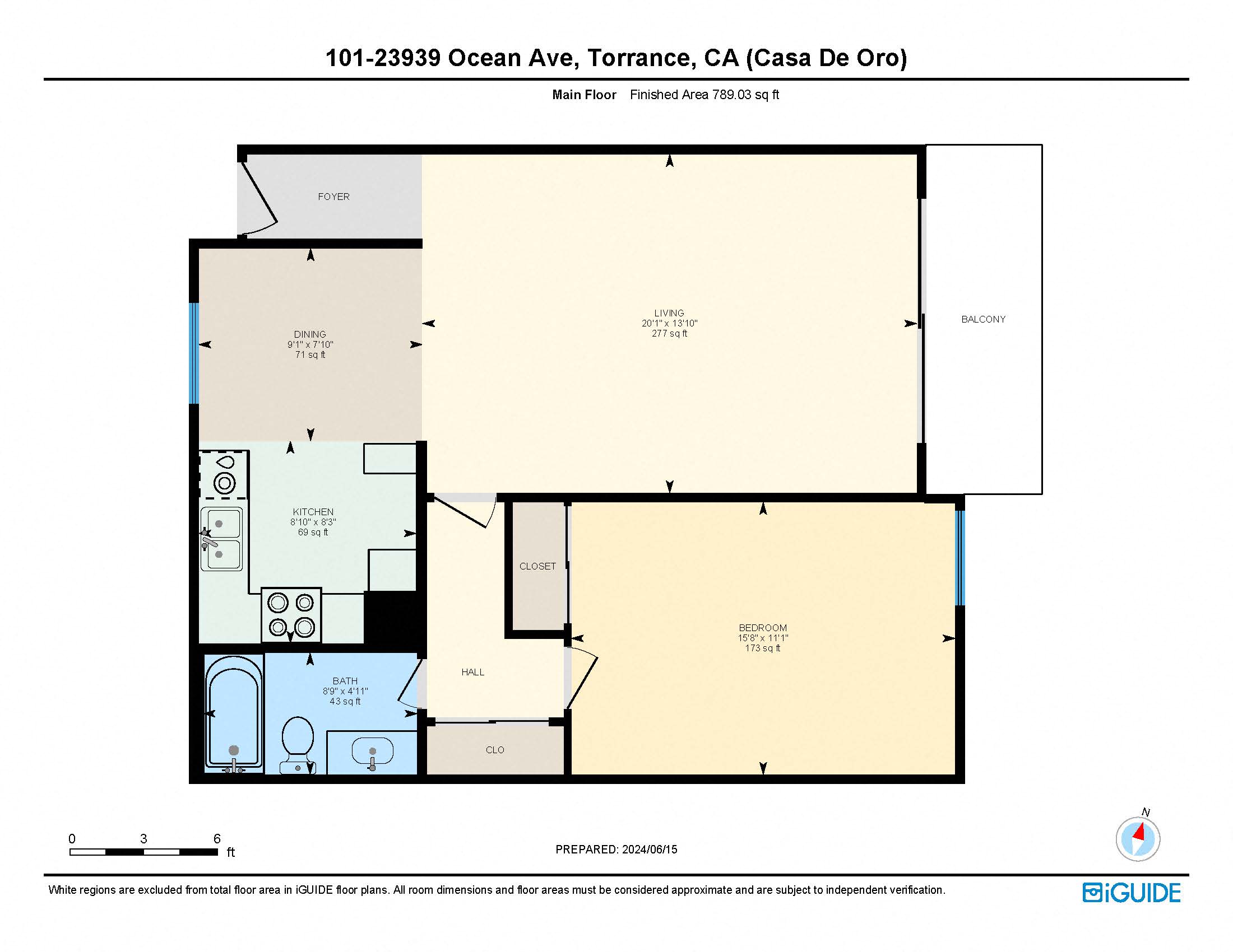 Floor plan for 1 bed, 1 bath, 751 sqft